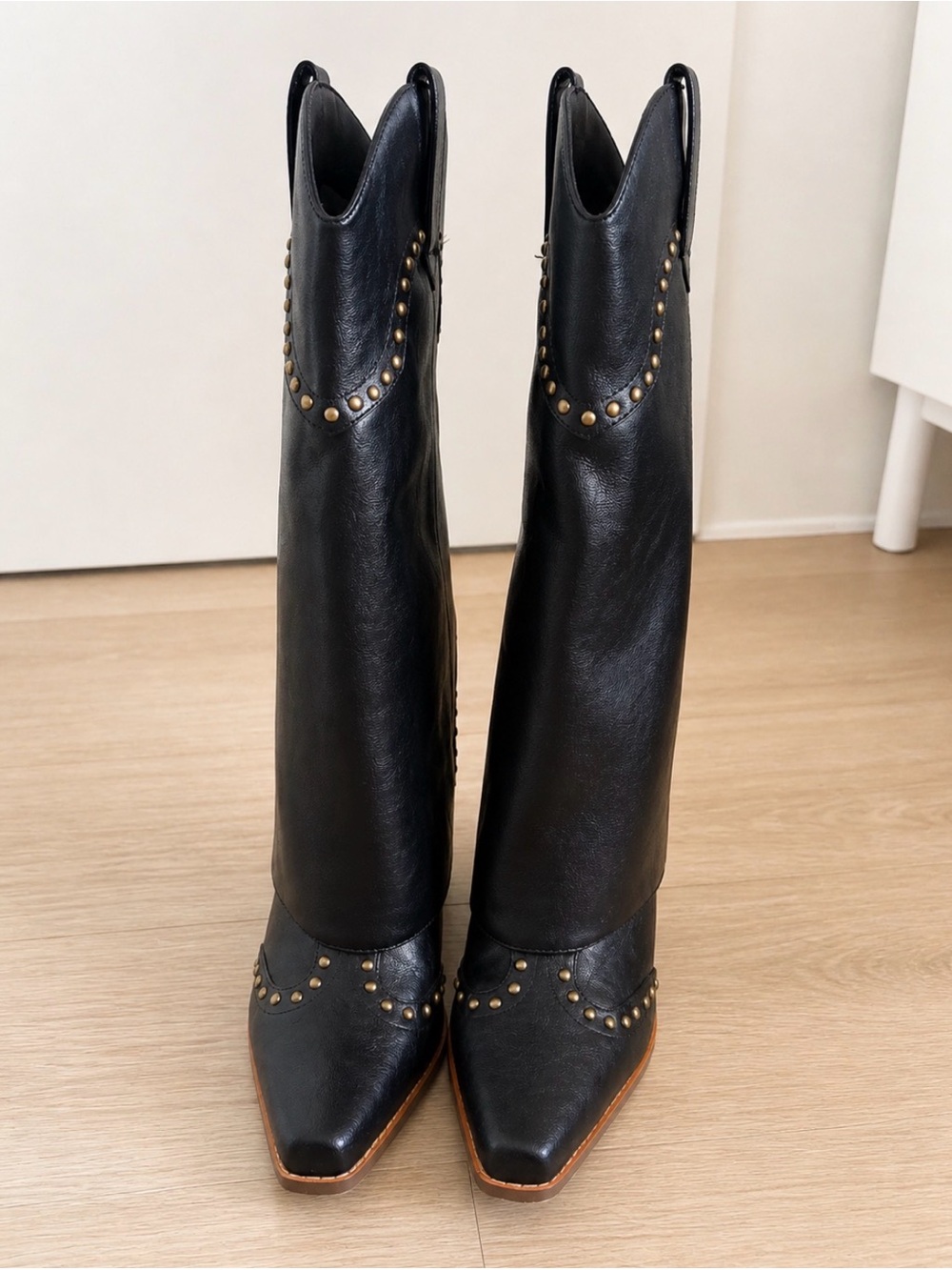 Women’s Black Studded Leather Knee-High Boots Size 6